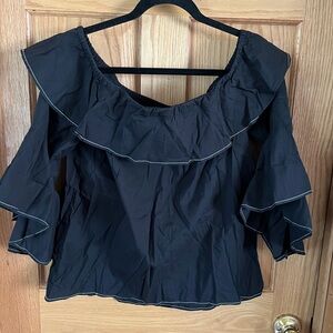 INC International Concepts Black Ruffled Blouse